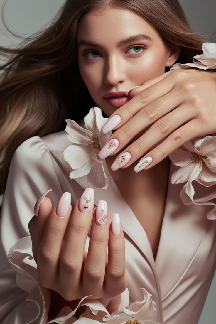Soft pink floral nail art