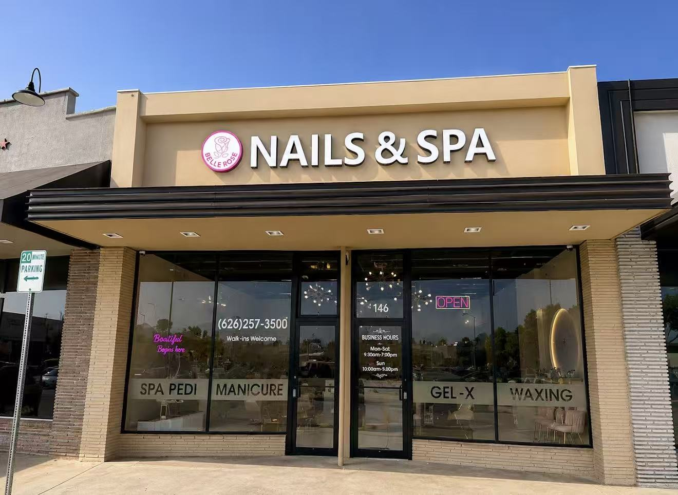 Belle Rose Nails & Spa storefront at 146 Shoppers Lane in Covina